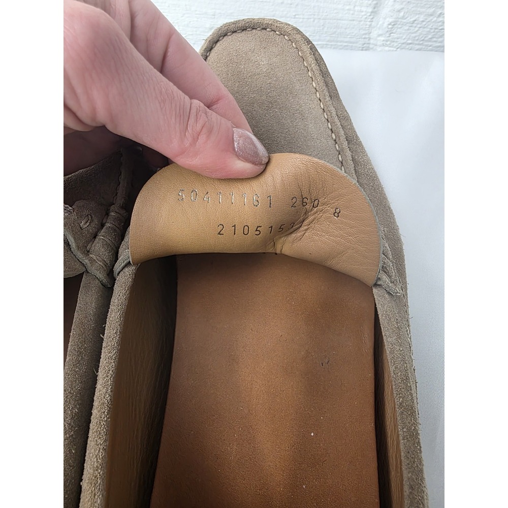 Hugo Boss Driving Loafer Shoes Men's 41/US 8 Taupe Suede Metal Logo Made In Ital - Picture 6 of 11